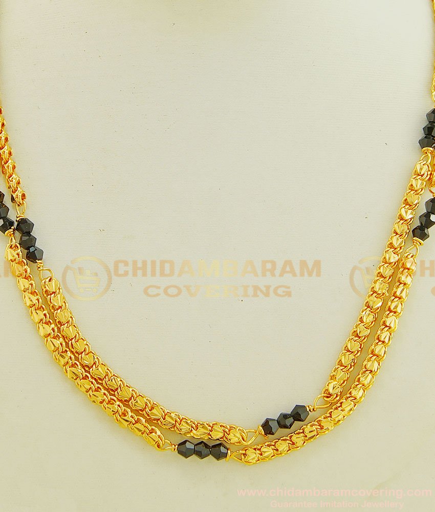 BBM1002 - Gold Plated Muslim Karimani Mala Double Line Heartin Chain with Black Crystal Chain Online