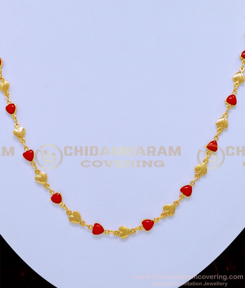 one gram jewellery, coral chain, moti chain, gold plated chain, covering chain, 