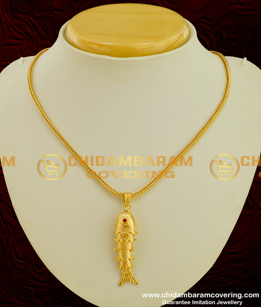 SCHN077 - Lucky Charm Big Size Gold Fish Pendant with Chain Guarantee Jewellery Online