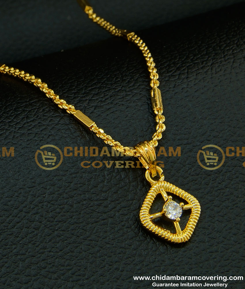 SCHN199 - White Stone Pendant Design Daily Wear Dollar Chain For Ladies Gold Covering Jewelry Online