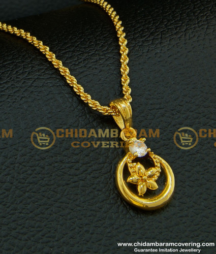 SCHN200 - Flower Model white stone gold pendant designs with chain online shopping 