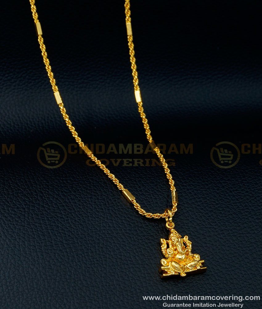 SCHN381 - 1 Gram Gold Plated Lord Ganesh Pendant Designs with Short Chain Online