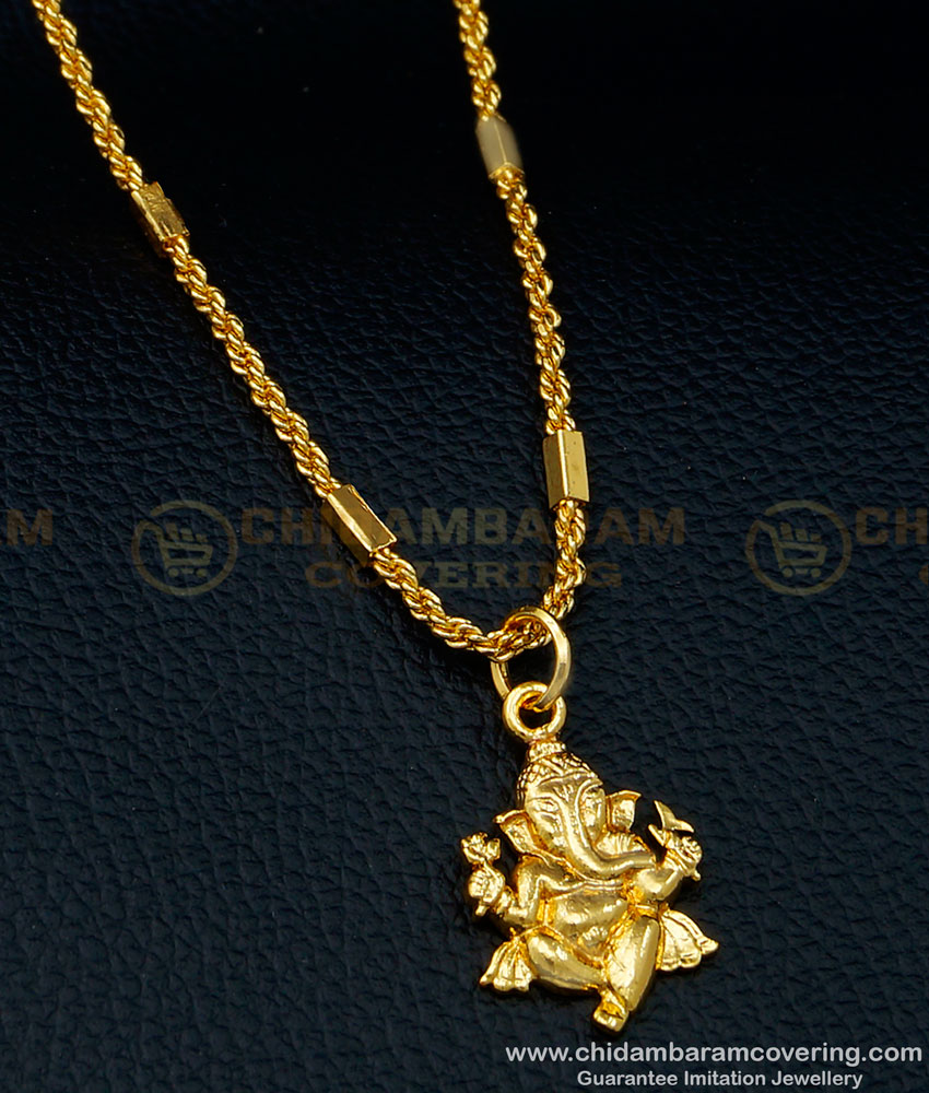 SCHN382 - 1 Gram Gold Lord Vinayagar Dollar Ganesha Pendant Gold Designs with Chain 