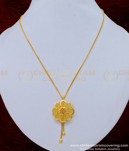 SCHN386 - Elegant Flower Pendant Dollar Chain Model Gold Design for Ladies 