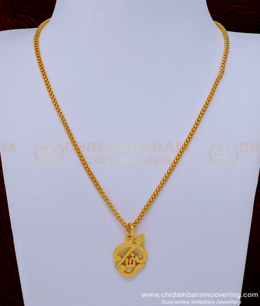 om pendant, dollar chain, one gram gold jewellery, short chain with dollar, small chain dollar, 