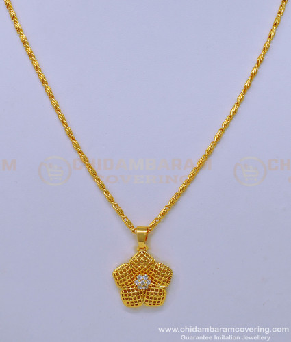 SCHN413 - Chidambaram Covering Gold Chain Design with White Stone Pendant for Ladies