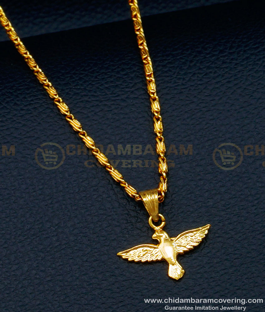 One Gram Gold Cute Small Size Flying Bird Pendant Short Chain