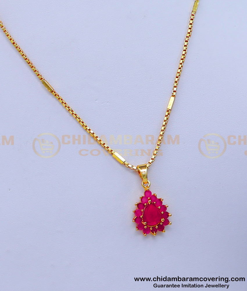 gold plated chain with guarantee,  flower pendant gold design, ruby pendant designs, ruby pendant designs latest, ruby pendant with gold chain