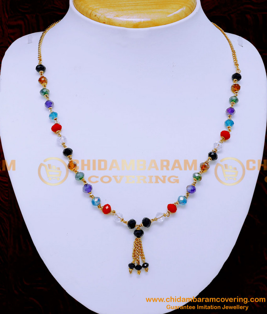 Navaratna Short Chain, crystal gold necklace designs, crystal necklace gold, crystal chain design, gold chain necklace designs, navaratna necklace gold, 