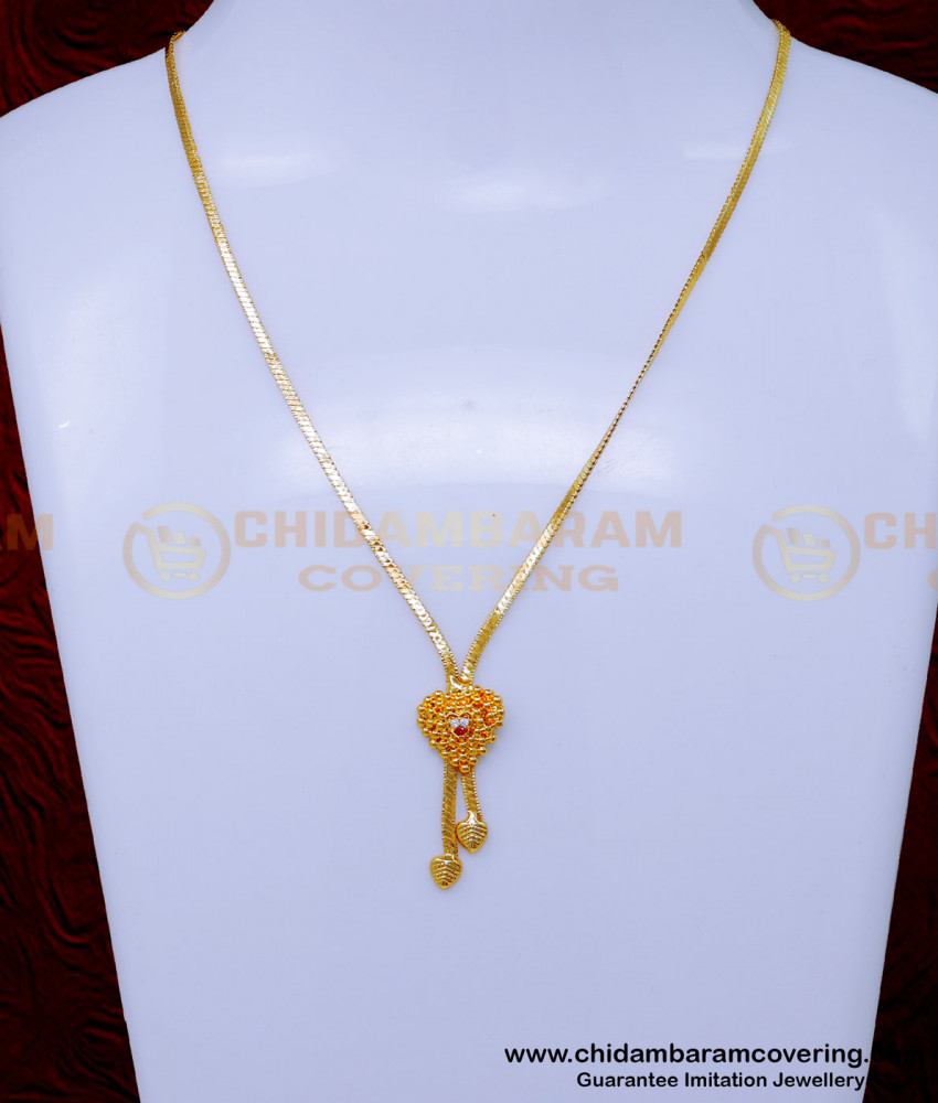  1 gram gold chain for ladies, 1 gram gold pendant, 1gm gold plated pendant set, gold plated chain with guarantee, gold plated chain for women