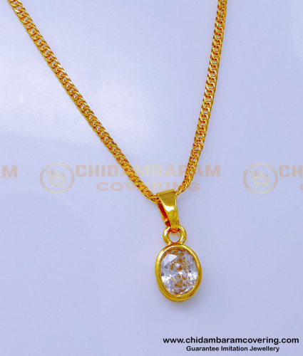 SCHN483 - Real Gold Look Single White Stone Pendant Chain Online