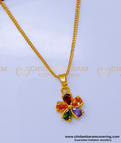 SCHN486 - Unique Flower Pendant Gold Design with Short Chain