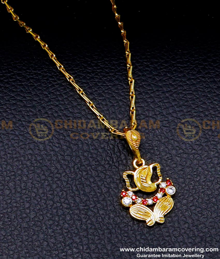 ganesha pendant designs, ganpati pendant, Gold Plated Chain with Guarantee, Women gold plated chain with pendant, 1 gram Gold Plated Chain, 1gm Gold Plated jewellery online, Short Chain with pendant designs, Gold plated jewellery with guarantee, Gold Dollar Chain Designs for Female, 1 Gram Gold cove