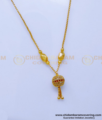 SCHN499 - Trendy Stone Gold Ball Pendant Designs with Short Chain