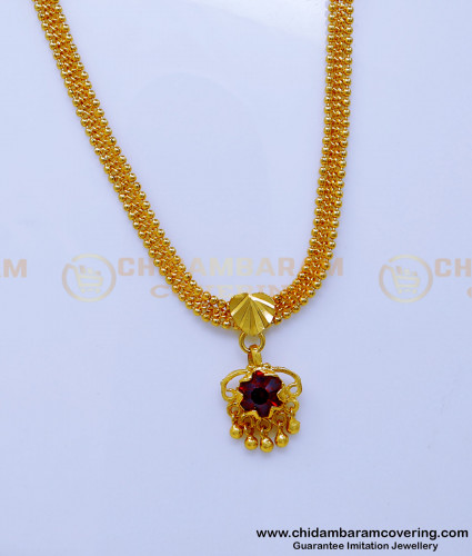 SCHN502 - 1 Gram Gold Single Stone Pendant Necklace for Woman