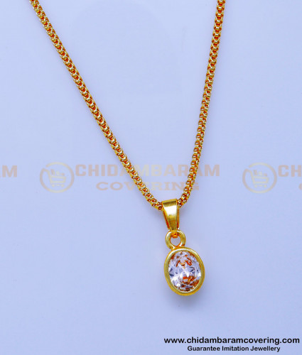 SCHN507 - Elegant White Stone Locket Gold Chain Designs for Ladies