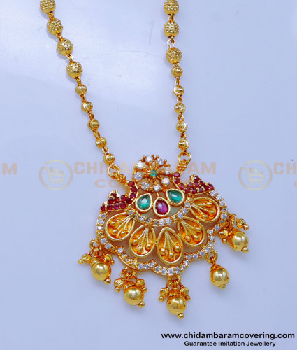 SCHN509 - New Model Gold Plated Stone Pendant Chain Gold Design