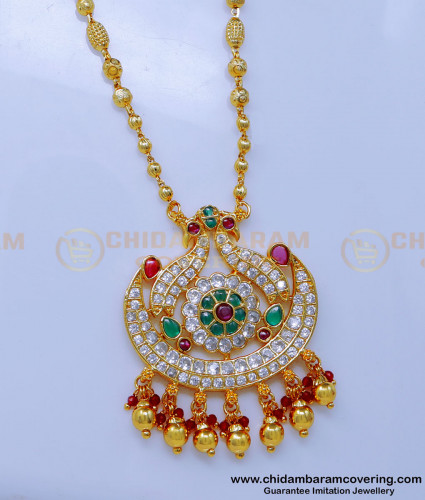 SCHN510 - Latest Peacock Design Ad Stone Pendant Chain for Women