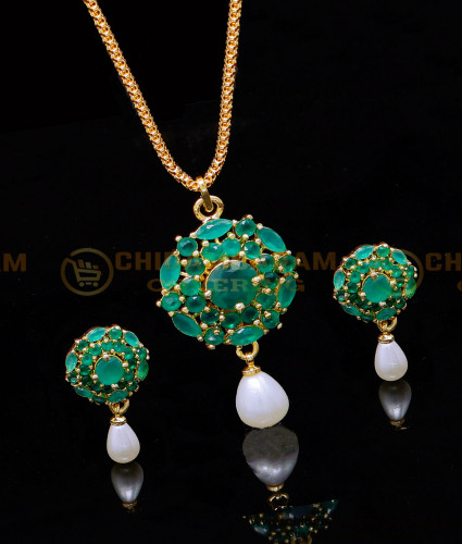 SCHN514 - Gorgeous Emerald Pendant Set with Matching Earrings