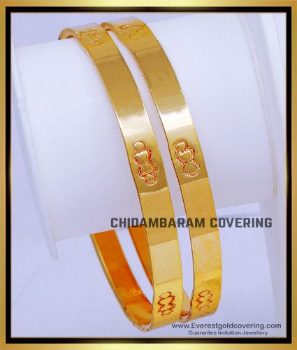 BNG858 - 2.4 Trendy Gold Model Plain Kappu Design Impon Bangles