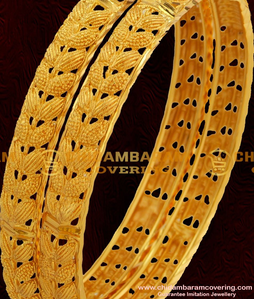 Grand Look Double Side Leaf Design High Quality Bangles Gold Plated Jewellery Online