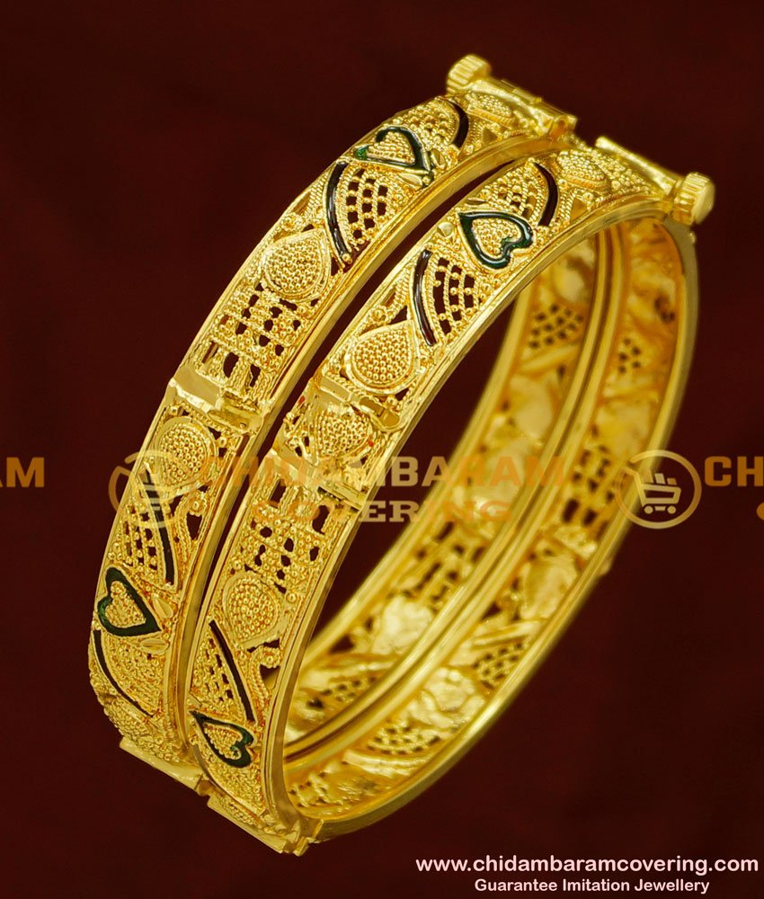 BNG163 - 2.4 Size Screw Type Gold Look Enamel Kada Bangles at Best Price Online