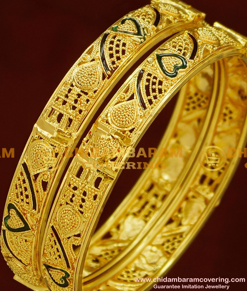 BNG163 - 2.4 Size Screw Type Gold Look Enamel Kada Bangles at Best Price Online