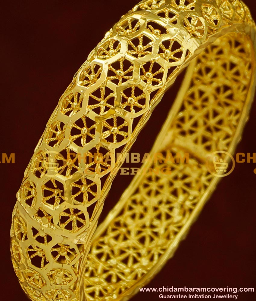 BNG165 - 2.6 Size 1 Gram Gold Party Wear Broad Single Piece Designer Bangle Collection Online 