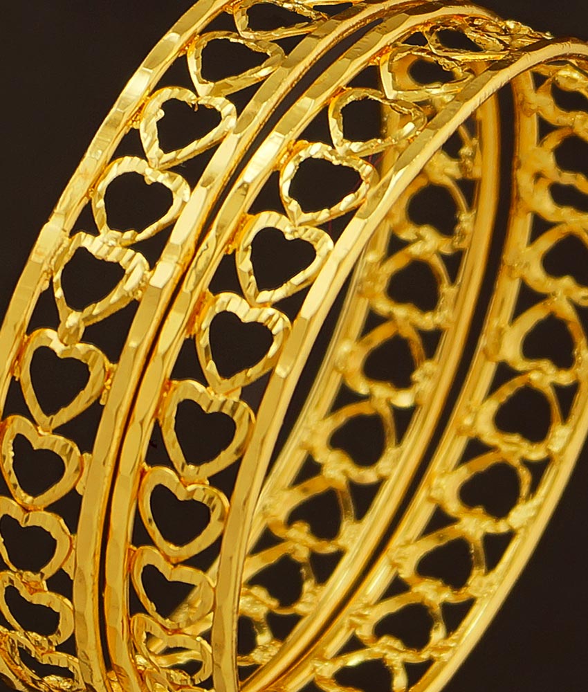 BNG205 - 2.8 Size Modern Light Weight Gold Bangles Designs Latest Heart Shape Bangles for Girls 