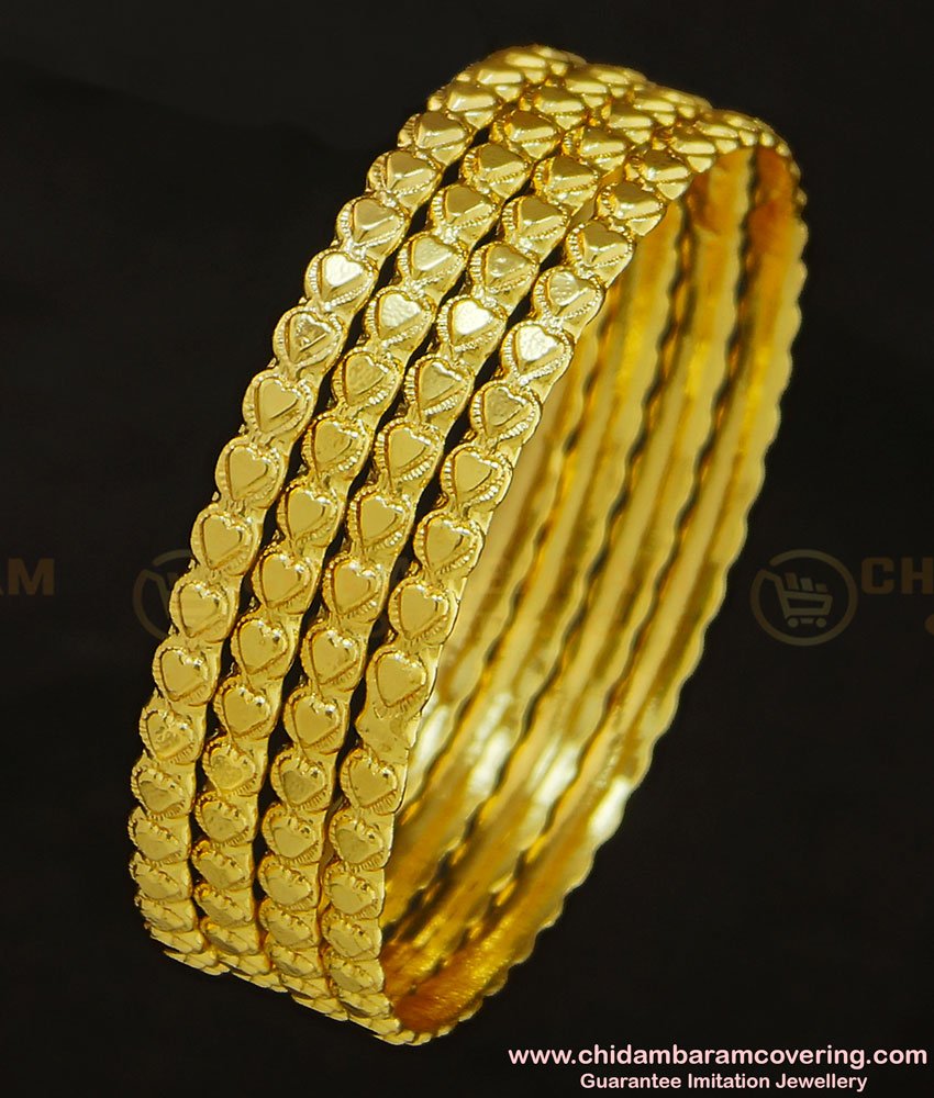 BNG286 - 2.4 Size Traditional Heart Design Hot Sale Bangles 4 Pcs Set Daily Wear Collection Online