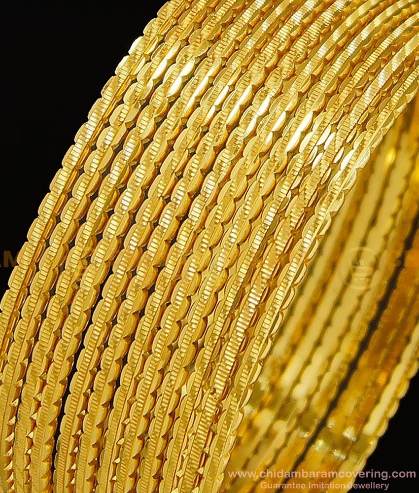 BNG298 - 2.6 Size Stunning Gold Fancy Designer 12 Pieces Thin Bangles for Women and Girls