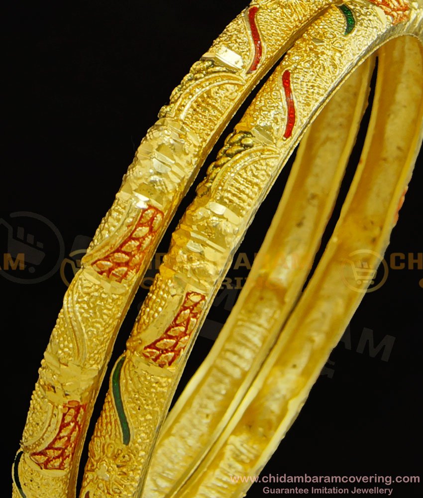 BNG305 - 2.6 Size Real Gold Design Enamel Gold Forming Designer Bridal Wear Bangles Collections Online