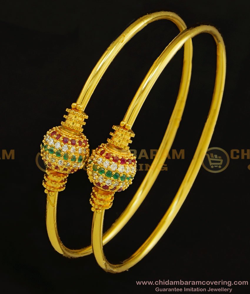 BNG311 - 2.8 Size Trendy Ad Stone Ball Kappu Bangles Simple Smooth Finish Gold Bangles Designs Online 