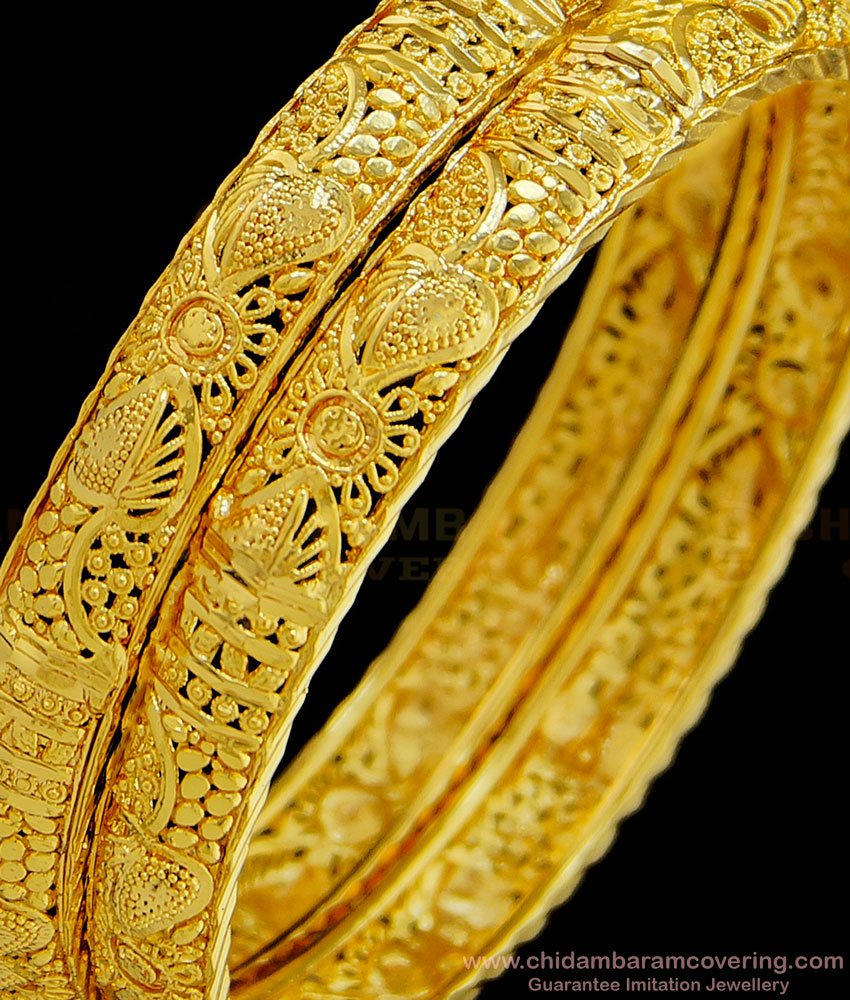 BNG334 - 2.8 Size Special Gold Design One Gram Gold Plated Guaranteed Bangles for Wedding 