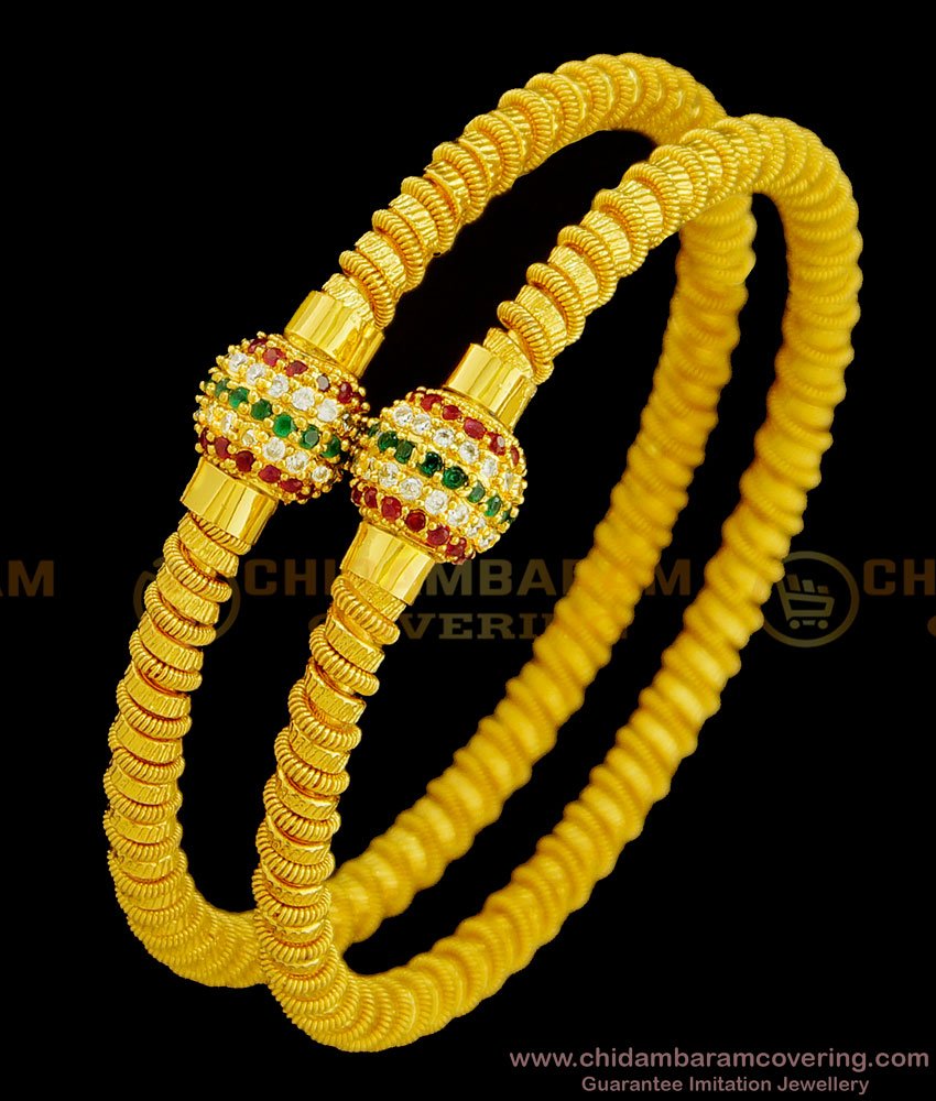 BNG368 - 2.8 Size New Model Gold Design Ad Stone Murukku Kambi Valayal Gold Plated Bangles 