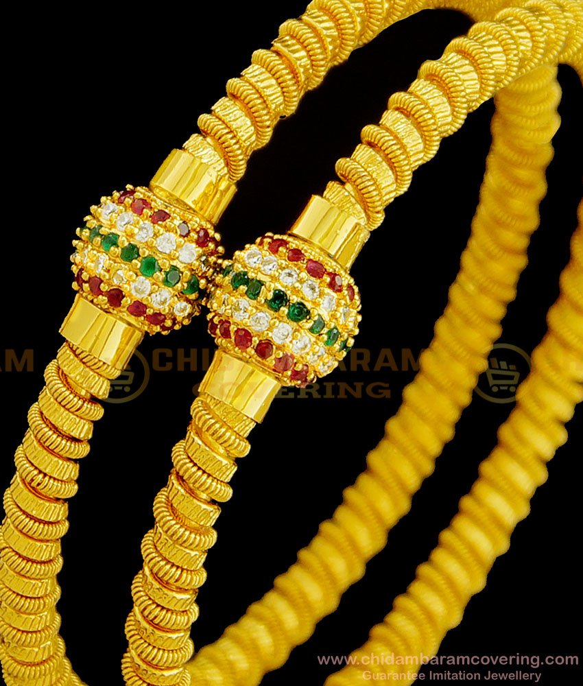 BNG368 - 2.8 Size New Model Gold Design Ad Stone Murukku Kambi Valayal Gold Plated Bangles 