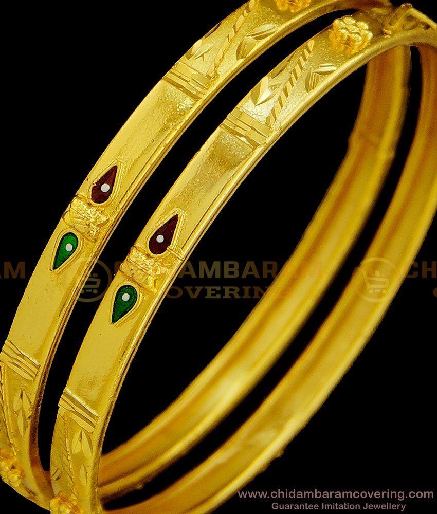 BNG373 - 2.6 Size New One Gram Forming Gold Enamel Bangles Design Indian Wedding Bangles Set Online