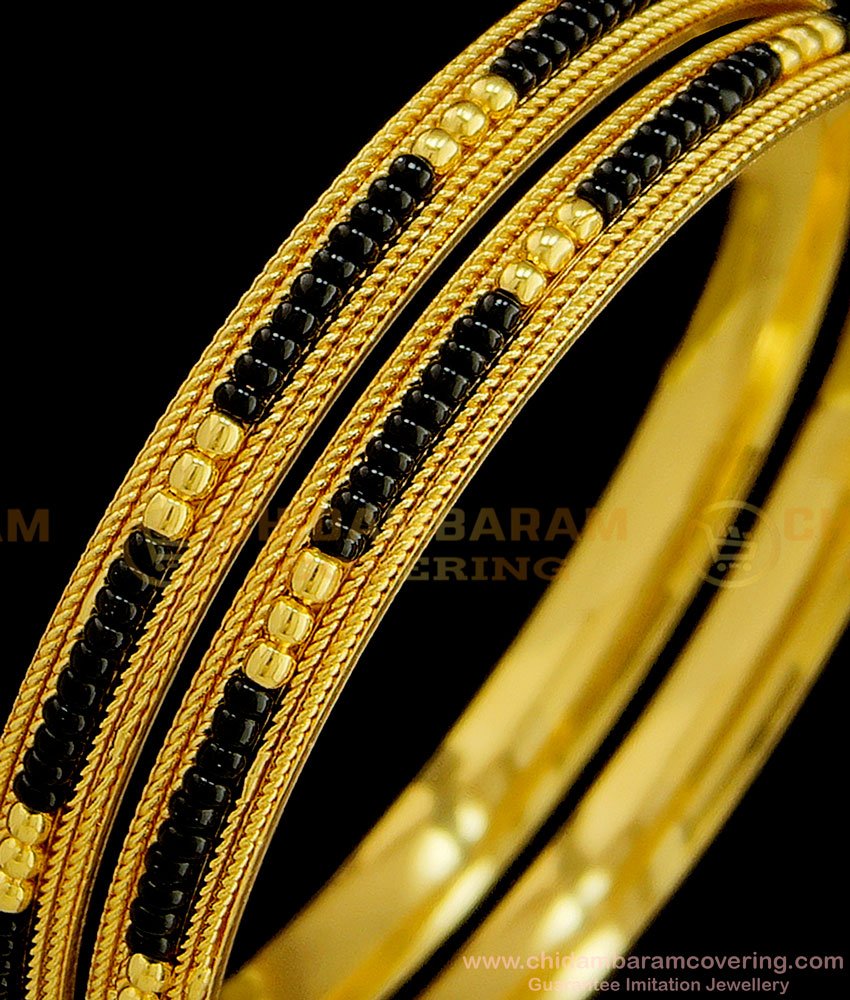 BNG375 - 2.6 Size Latest Gold Design Black Beads Bangle Gold Plated Karimani Bangles for Women