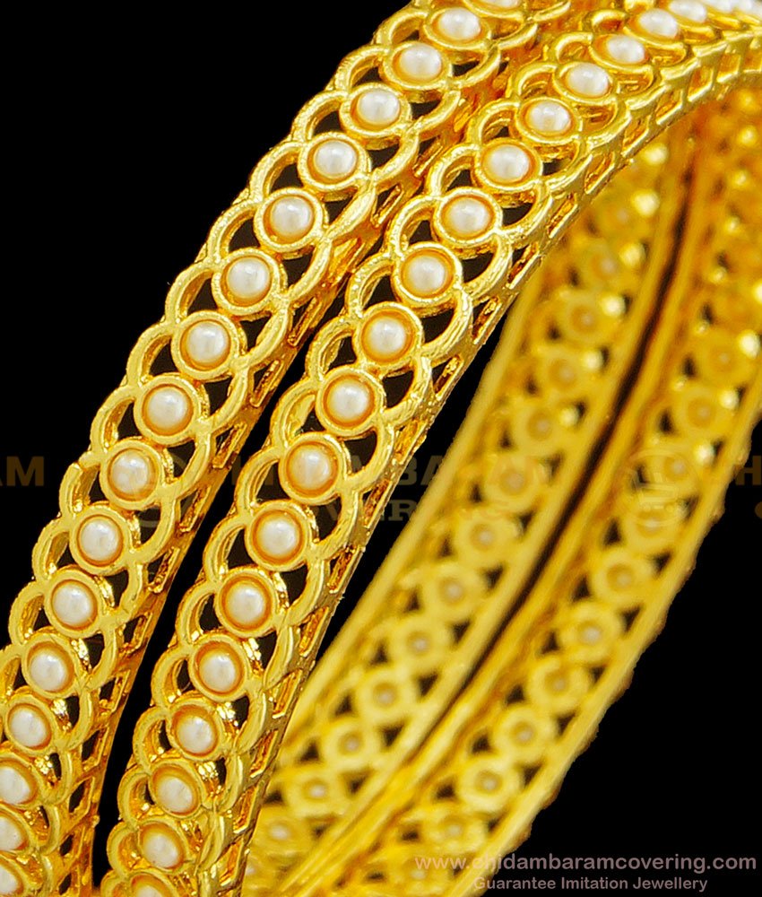 Bng377 - 2.6 Size Latest Collection Pearl Bangles White Beads Bangles Best Price Online