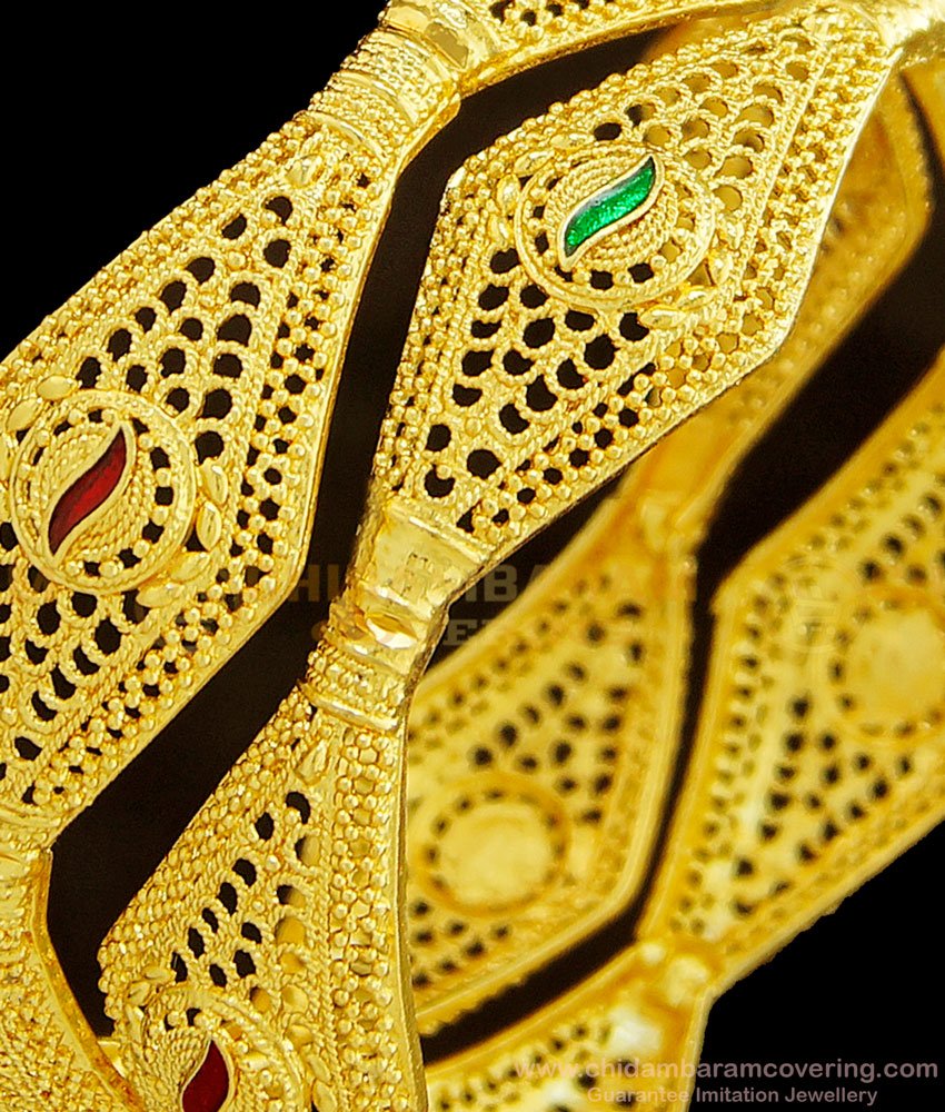 BNG378 - 2.6 Size Indian Bridal Gold Look Designer Enamel Bangle Designs Gold Plated Jewellery