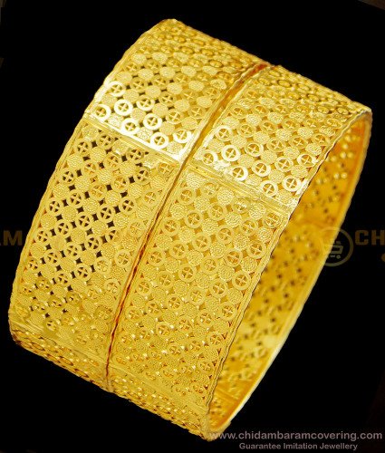 BNG380 - 2.4 Size New Net Pattern Gold Look Party Wear Broad Bangles Gold Plated Jewellery