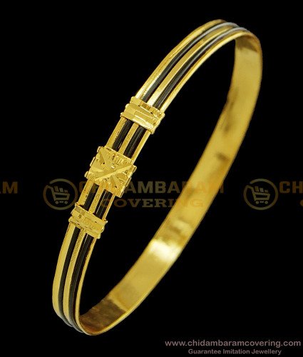 BNG387 - 2.8 Size Kerala Style Gold Plated Anaval Bangles Single Bracelet Elephant Hair Black Bangle for Girls