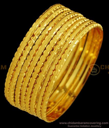 BNG393 - 2.6 Size 8 Bangles Set New Model Imitation Thin Gold Bangles Valayal Design for Wedding