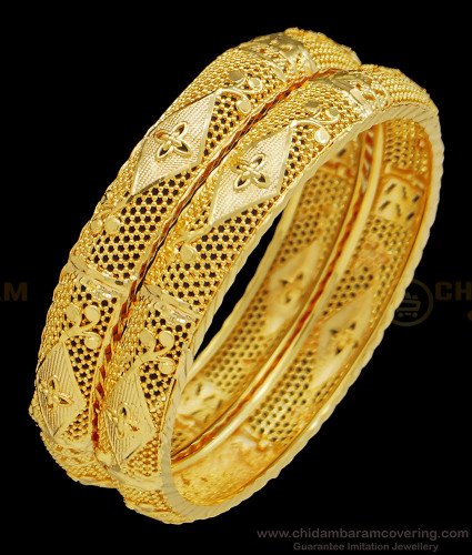 BNG412 - 2.4 Size One Gram Gold Bridal Wear Gold Look Bangles Design Imitation Bangles Online