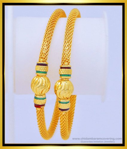 BNG427 - 2.4 Size Latest Party Wear Designer Net Type Enamel Bangles Gold Design Online  