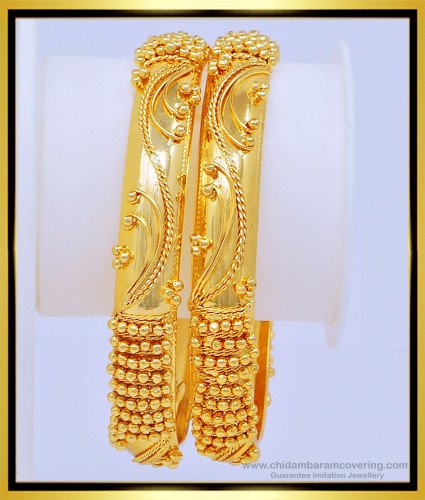 BNG430 - 2.6 Size Beautiful Gold Design 1 Gram Gold Indian Wedding Bangles Set Online 