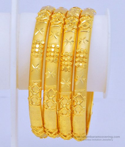 BNG442 - 2.8 Size Real Gold Look Gold Forming Plain Indian Wedding Bangles Set Online