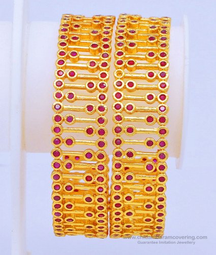 BNG450 - 2.6 Size New Model 1 Gram Gold Ruby Stone Bangles Gold Design Bridal Wear Bangles Online