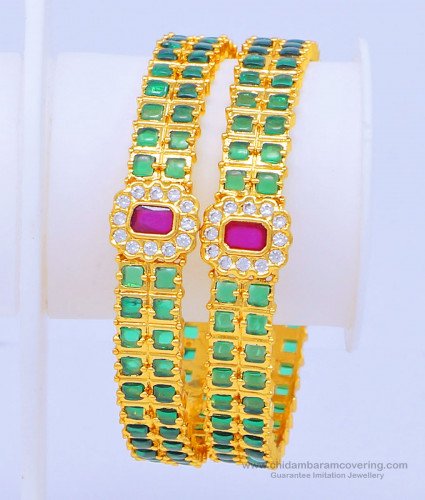 BNG451 - 2.6 Size Beautiful Latest Gold Bangles Design Original Kemp Stone Bangles Kal Valayal Buy Online