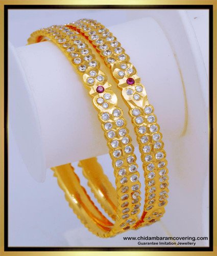 BNG557 - 2.8 Size First Quality Impon Bangles Ruby and White Stone Five Metal Bangles Designs